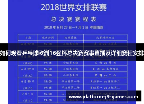 如何观看乒乓球欧洲16强杯总决赛赛事直播及详细赛程安排